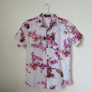 Jogal Hawaiian Button-Down Shirt Pink Orchids Men's Small